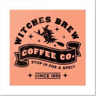 Witches Brew Coffee Salem 1692 Funny Halloween Witch Retro Posters and Art